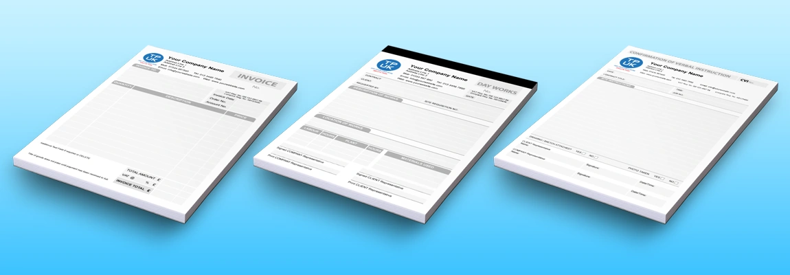 Carbonless NCR Invoice Books, Dayworks Books and CVI Pads for recording keeping of Construction Jobs