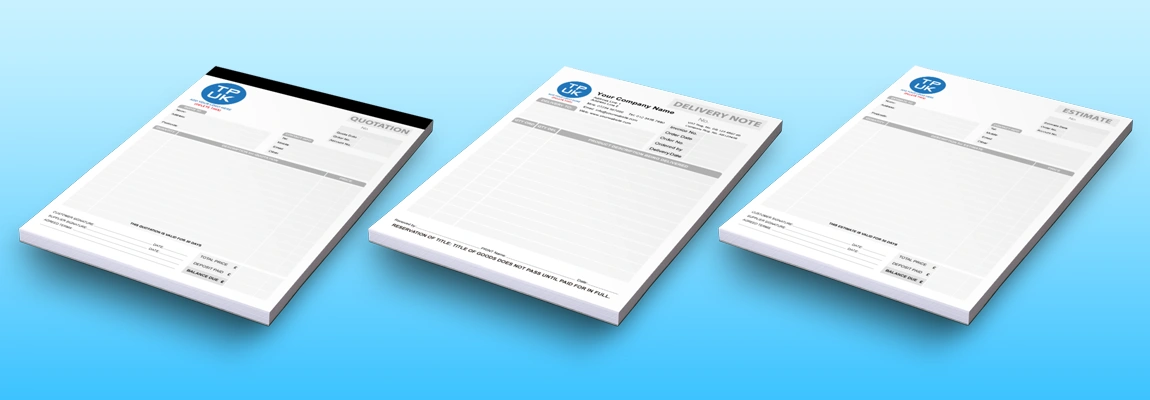 Carbonless NCR Estimate Books, Quotation Forms and Delivery Note Pads for recording keeping on Construction Jobs