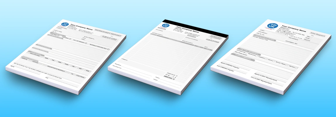 Carbonless NCR Worksheet Books, Variation of Order pads and Site Report Pads are used on building and construction sites in the UK