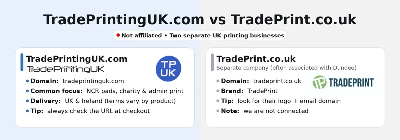 TradePrintingUK.com vs TradePrint.co.uk - not affiliated - brand confusion guide