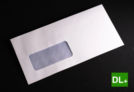DL+ size 90gsm Gummed Machinable Envelopes with top, long-edge, Wallet Flap