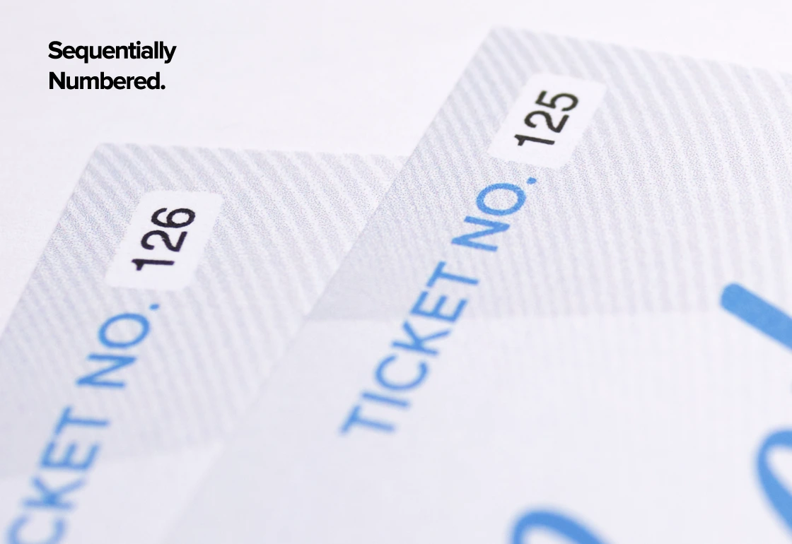 Custom printed event tickets with sequential numbering