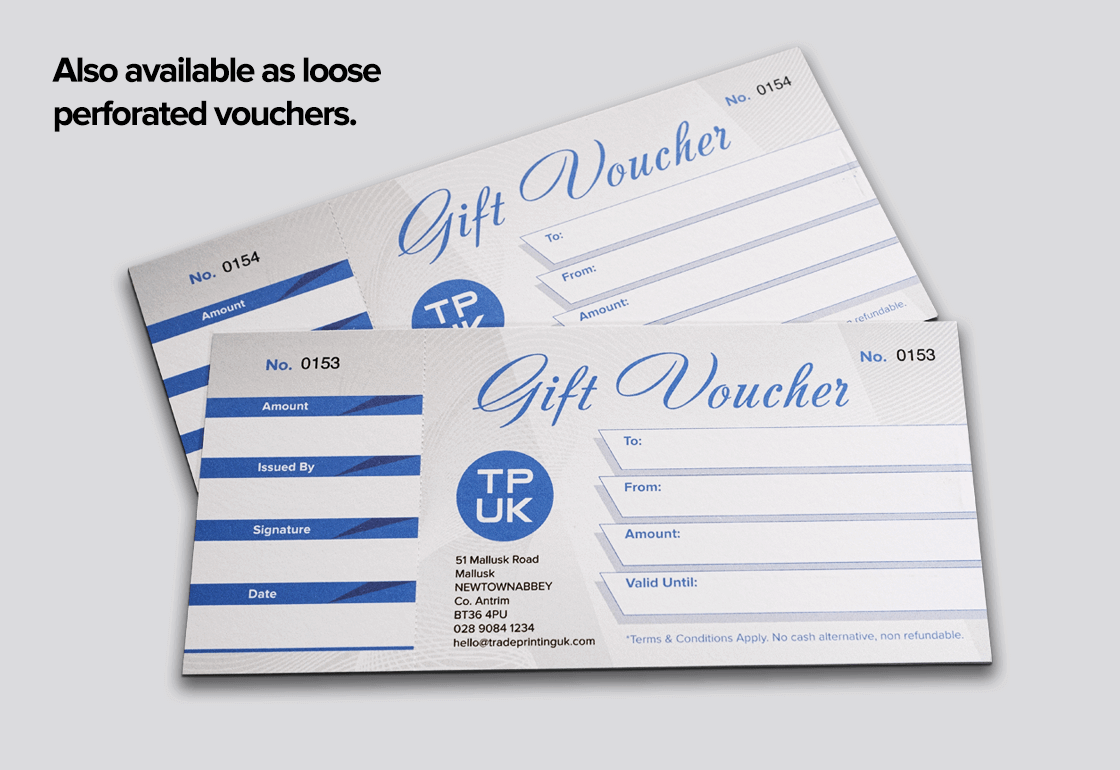 loose Gift Vouchers numbered and printed by TradePrintingUK