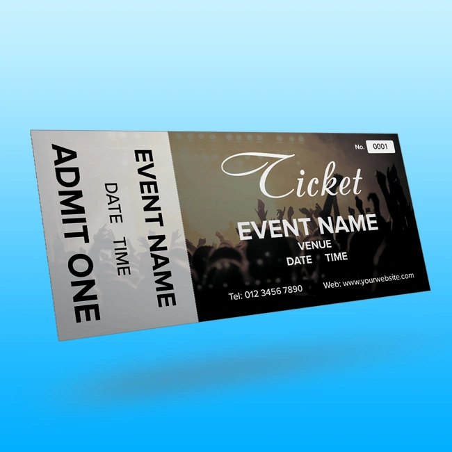 Personalised tickets for events and parties on a luxury 300gsm uncoated card