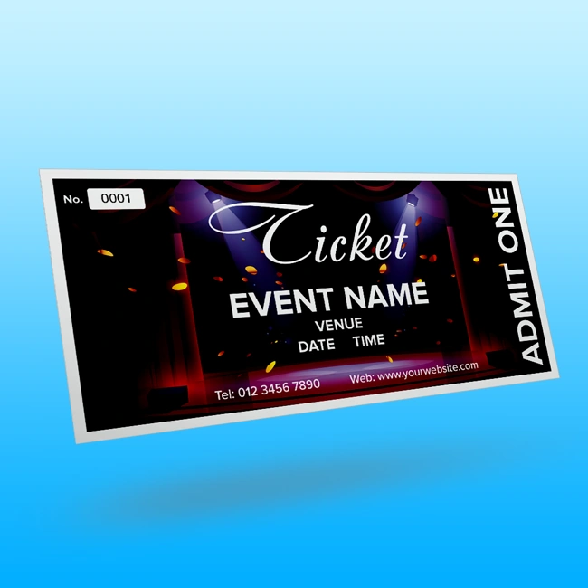 Full colour, custom-printed event tickets on a 300gsm uncoated card
