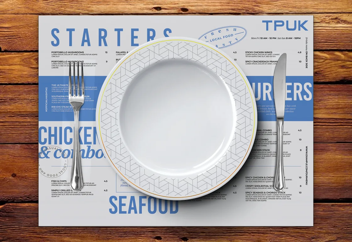 Placemat printing at A4 or A3 sizes by TradePrintingUK