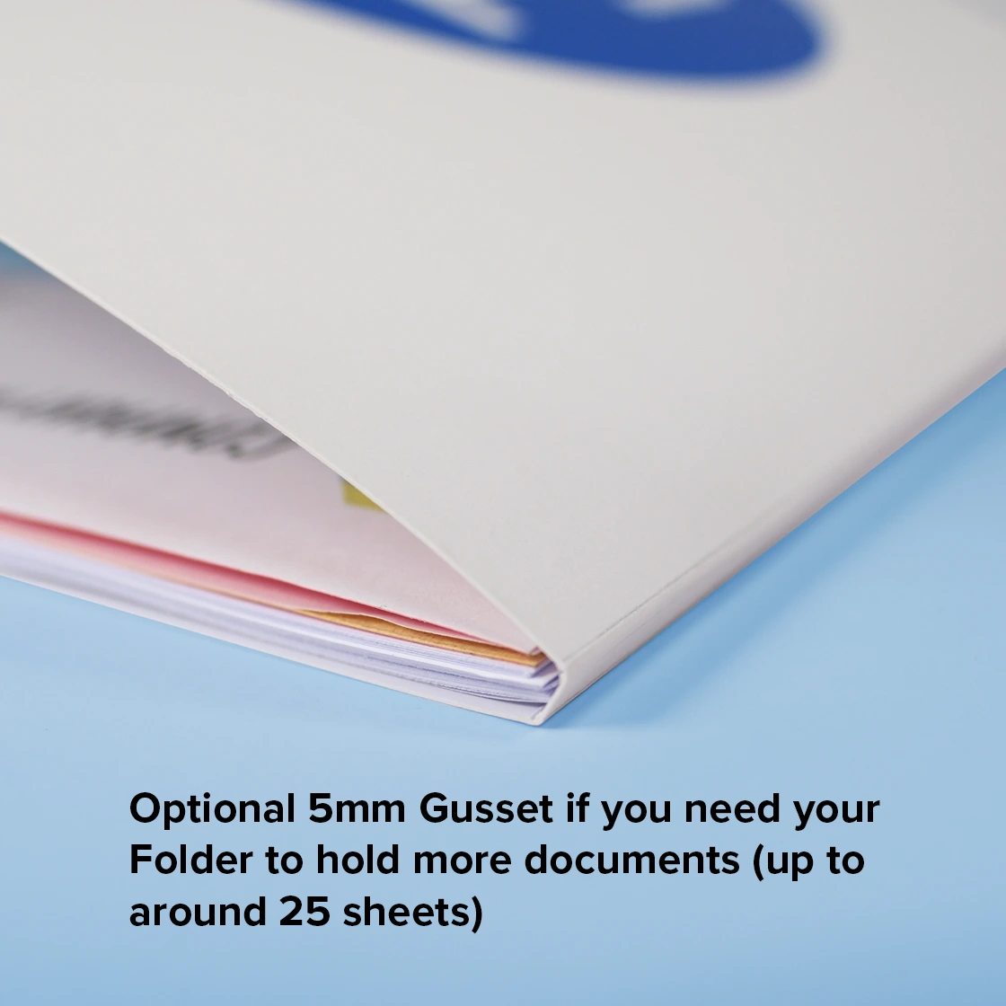 Larger capacity folders printed with 5mm Gusset for 25 pages