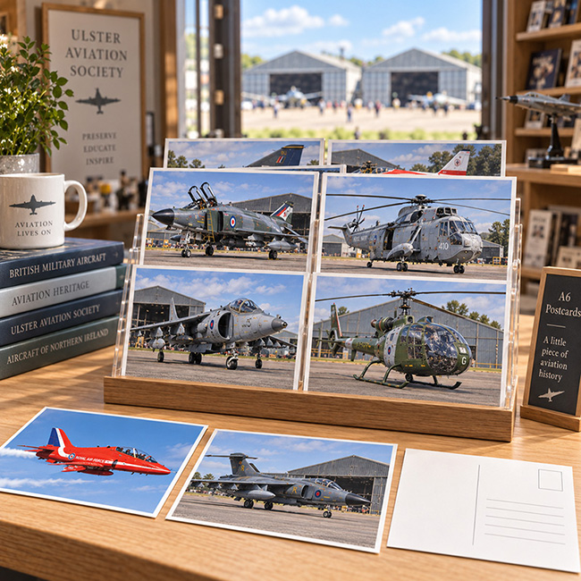 Aviation-themed souvenir postcards for an aviation society or aircraft museum.