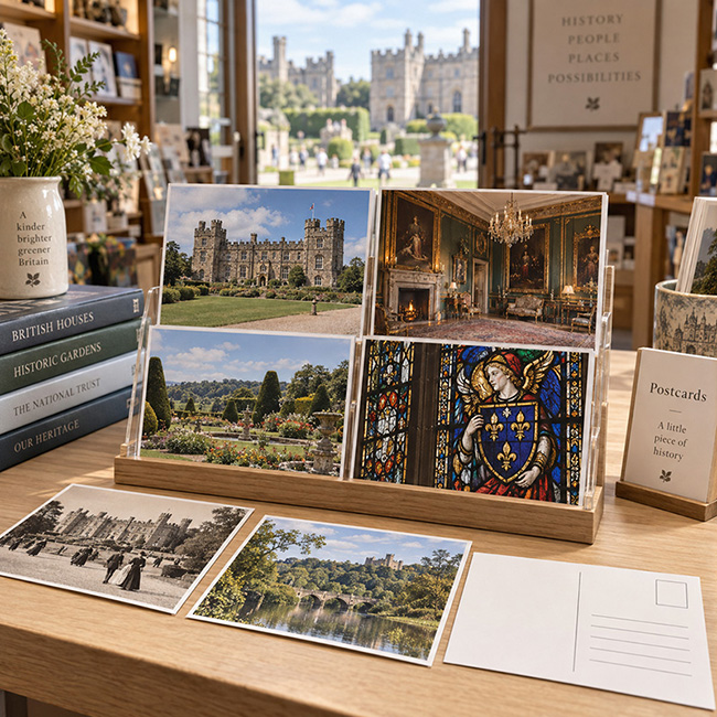Castle and heritage postcards for a visitor attraction gift shop.