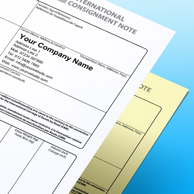 CMR Consignment Note Pads + Books Free Template for Carbonless NCR printing