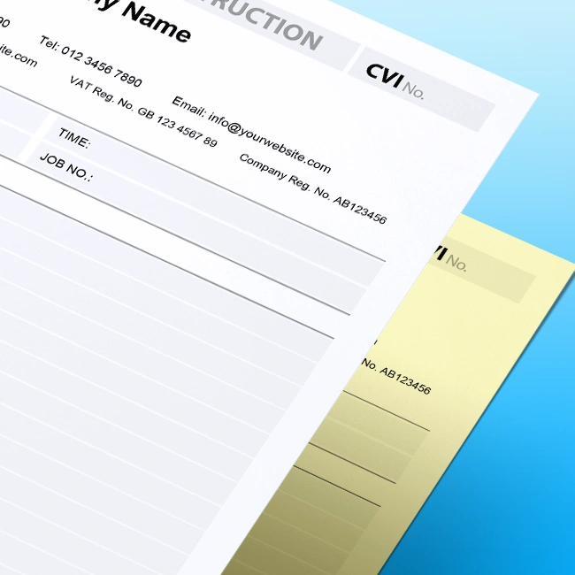 Carbonless NCR CVI Confirmation of Verbal Instructions Pads and Books Free Customisable Artwork Template