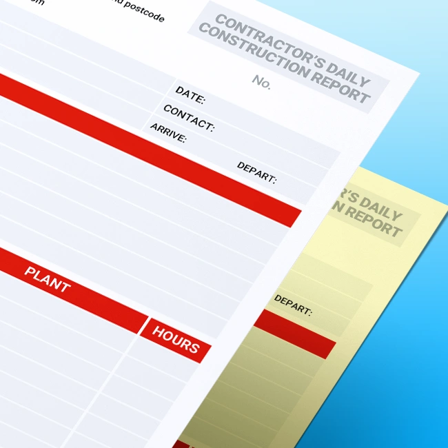 Carbonless NCR Construction Contractors Daily Report Pads and Books Free Customisable Artwork Template