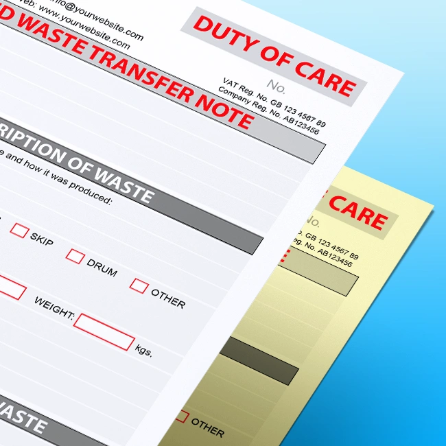Carbonless NCR Duty of Care Controlled Waste Transfer Note Pads and Books