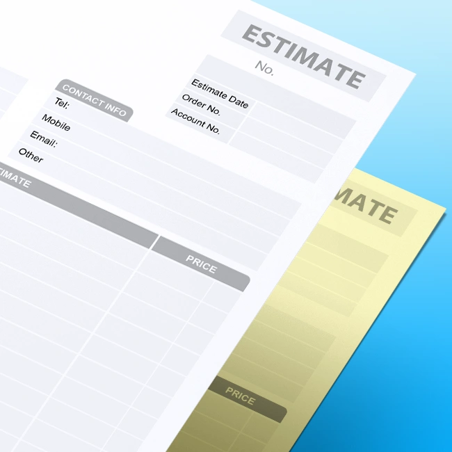 Carbonless NCR Estimate Form Pads and Books Free Customisable Artwork Template