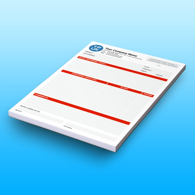 Carbonless NCR Construction Contractors Daily Report Pads and Books Free Artwork Template