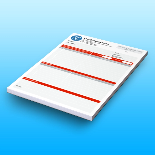 Carbonless NCR Construction-General-Contractor-Daily-Log Pads and Books Free Artwork Template