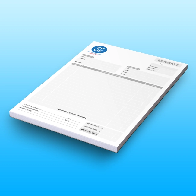 Estimate Forms Free Template used for Carbonless NCR and printed by TradePrintingUK