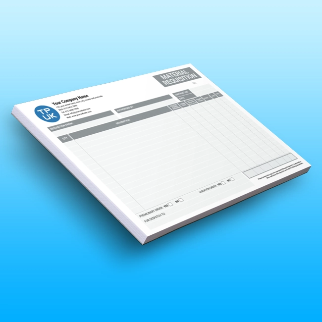 Carbonless NCR Material Requisition Pads and Books Free Artwork Template