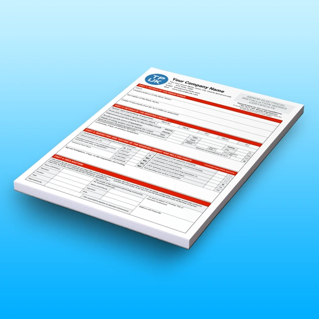 Carbonless NCR Minor Electrical Installation Works Certificate Pads and Books Free Artwork Template