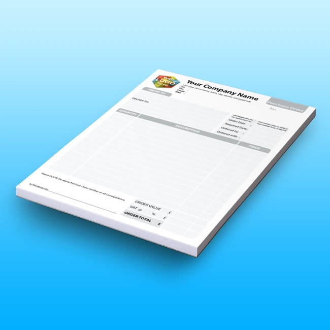 Purchase Order Pads and Books Free Artwork Template for Carbonless NCR printing