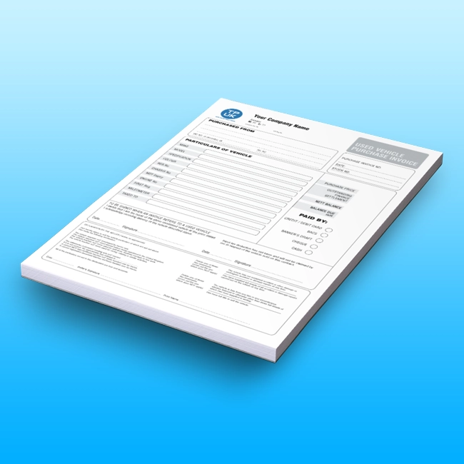 Used Car Purchase Invoice Pads and Books Free Artwork Template for Carbonless NCR