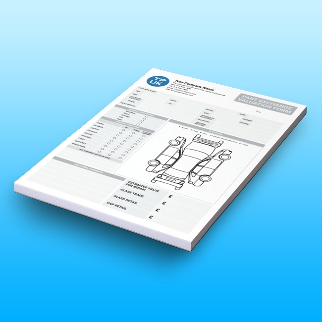Vehicle Part Exchange Valuation Form Pads and Books Free Artwork Template for Carbonless NCR