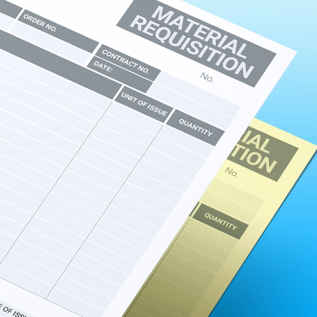 Carbonless NCR Material Requisition Pads and Books Free Customisable Artwork Template