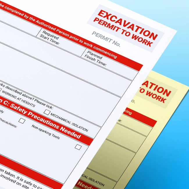 Carbonless NCR Excavation Permit to Work Pads and Books Free Customisable Artwork Template