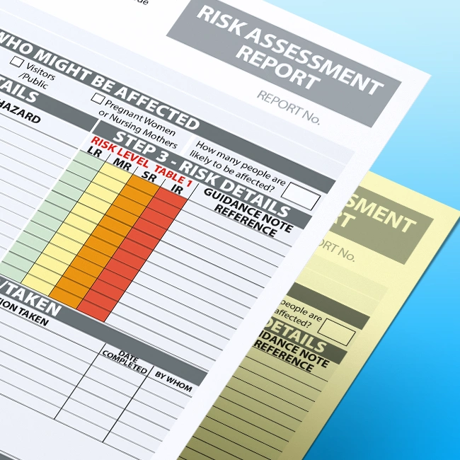 Carbonless NCR Risk Assessment Report Pads and Books Free Customisable Artwork Template