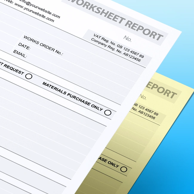 Carbonless NCR Worksheet Report Pads and Books Free Customisable Artwork Template